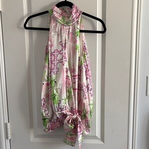 Lilly Pulitzer Pink and Green Silk Top Retro 1990s